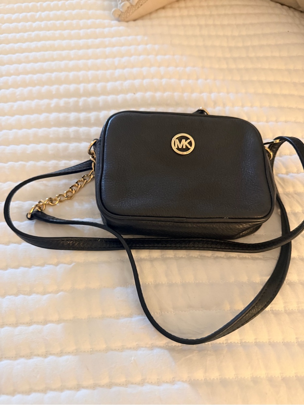 Michael Kors Black Leather MK Logo Crossbody - small 6.5 inches x 5” - Picture 2 of 3